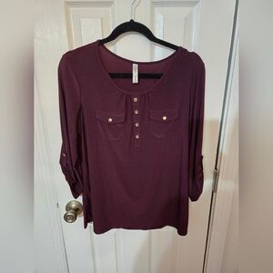 Women's Plum Button-Front Long Sleeve Top